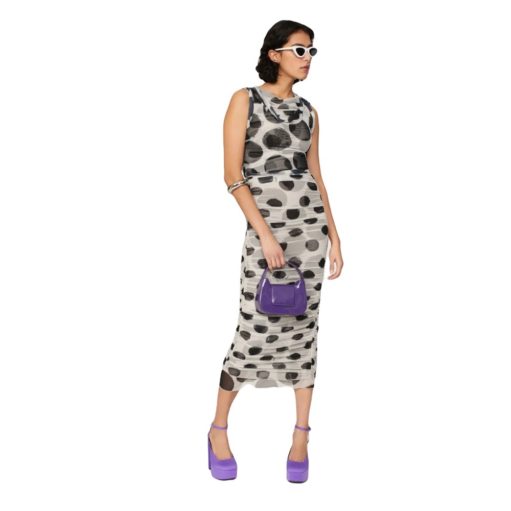 Simon Miller MEDIUM Polka Dot Sleeveless Dress with Purple Accessories REPAIRED